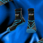 Black socks with blue accents and 'Gold Coast' branding on a blue background